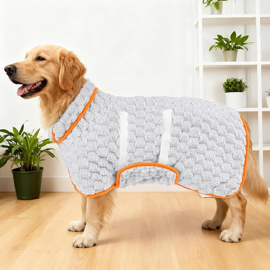 Glittme Dog Bathrobe for Drying Dogs, Super Absorbent Fleece Dog Towel Robe, Adjustable Dry Coat for Large Medium Small Dogs, Warm Pet Drying Vest for After Bath, Swimming, Muddy Walks & Car Travel
