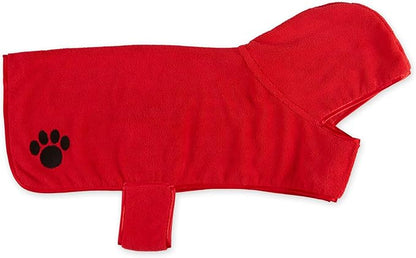 Bone Dry Pet Robe Collection Embroidered Absorbent Microfiber Bath Robe with Adjustable Closure, for Dogs & Cats, Large, Red