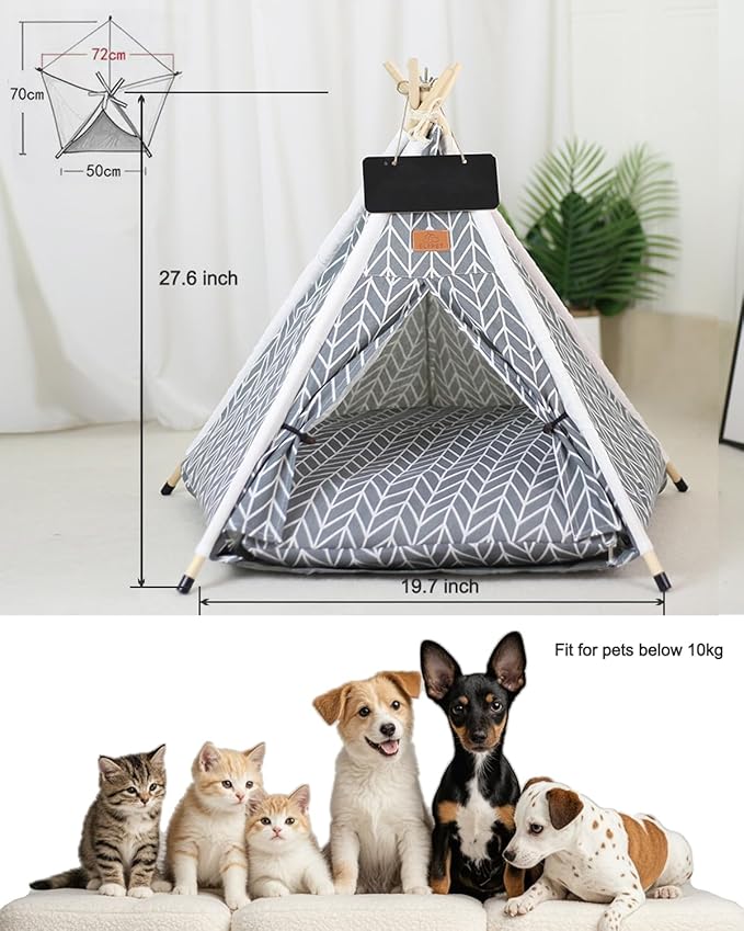 Little Dove Pet Teepee House for Dogs and Cats Pet Teepee Tent Medium to Small White and Black