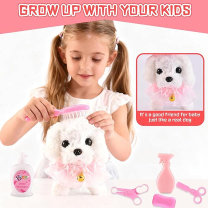 14PCS Dog Toys for Kids, Walking Barking Electronic Interactive Plush Puppy Toy with Pushcart and Accessories, Pet Care Toy Set for Kids, for Girls and Boys 3 4 5 6+ Year Old