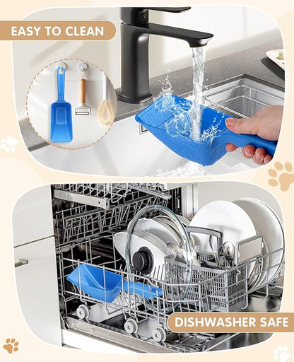2-Pack Dog Food Scoop 1 Cup, Plastic Pet Food Measuring Scoop With Measuring Lines (1/2 & 1 Cup Markings) for Dogs, Cats, Fish, Bird（Blue)