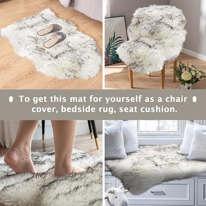 Asrug Faux Fur Dog Rug Plush and Fluffy Dog Mat Ultra Cozy Pet Throw Rug for Dogs Cats, Luxury Soft Faux Sheepskin Chair Seat Pad Shag Fur Area Rugs for Bedroom, 24 by 36 inches (Black&White)
