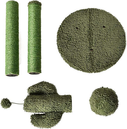 Amazon Basics Sisal Cat Scratching Post, Indoor Cactus Triple Posts for Cats & Kittens with Dangling Ball, Small, 22.4"H, Green