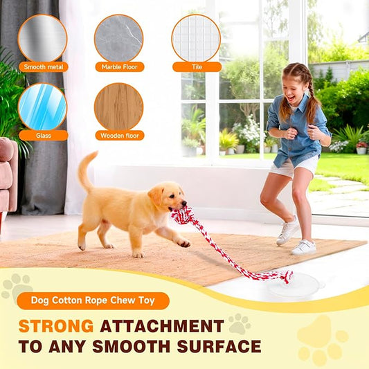 Interactive Dog Toys, Gel Suction Cup Design, Cotton Rope Ball with Built-in Bell, Puppy Teething Toys, Tug of War Dog Toy, Dog Puzzle Toy for Small Dogs, Red & White