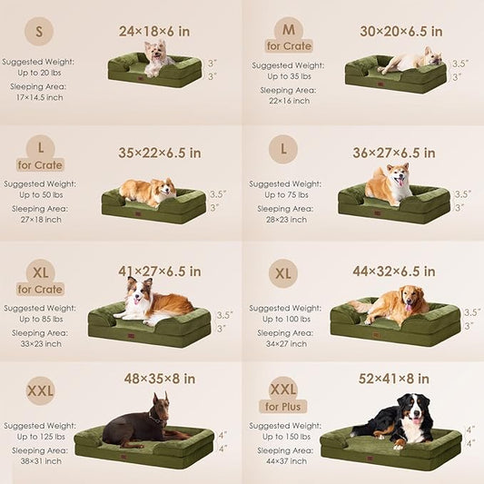 EHEYCIGA Orthopedic Dog Beds Large Sized Dog, Waterproof Memory Foam Pet Bed with Sides, Non-Slip Bottom Large Pet Bed with Washable Removable Cover, Olive Green