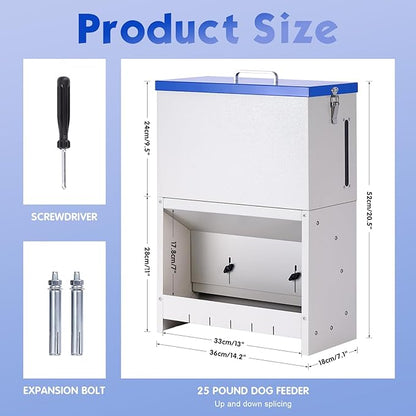 Galvanized Metal Pet Food Station for Indoor & Outdoor Use, Large Capacity Automatic Gravity Feed Dispenser Suitable for Small, Medium, and Large Dog Breeds (Blue)