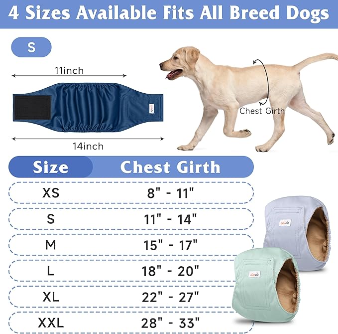 5 Pack Dog Diapers Male Reusable, Premium Belly Bands for Male Dogs, High Absorbing Dog Pee Wraps for Doggie in Incontinence or Excitable Urination and Training Green XXL