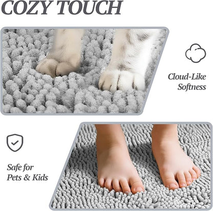 VIVAGLORY Dog Door Mat Absorpmax Dog Rug for Muddy Paw, Mat for Muddy Paw Door Indoor Floor Entryway, Waterproof Washable & Water Absorbent Dirt Trapper, 35" × 25", Grey