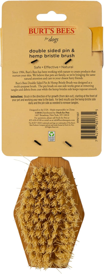 Burt's Bees for Pets Double Sided Pin & Hemp Bristle Dog Brush | Best All-Purpose Dog Brush to Reduce Shedding | for Long & Short Haired Large Dogs, Bamboo (Pack of 1)