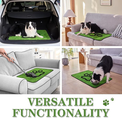 Qeils Dog Door Mat for Muddy Paws 35x24, Absorbs Moisture and Dirt, Absorbent Non-Slip Washable Dog Rug, Mud Mats for Dogs, Entry Indoor Door Mat for Inside Floor, Green