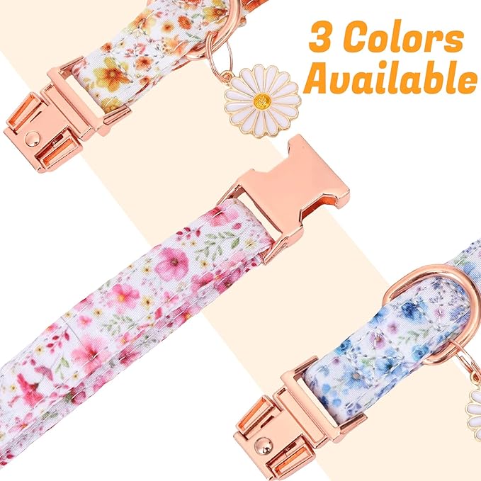 3 Pack Floral Dog Collars for Small Dogs Flower Dog Collars with Pendant for Girl Female Dogs Cute Puppy Pet Collar