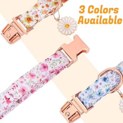 3 Pack Floral Dog Collars for Small Dogs Flower Dog Collars with Pendant for Girl Female Dogs Cute Puppy Pet Collar