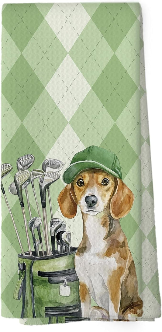 Golf Dog Kitchen Towels - Beagle Dish Towels, Sports Gifts, Pet Golf Club Decorative Absorbent Dishcloths Hand Towels for Kitchen Gym Spa Decor 16x24 Inches