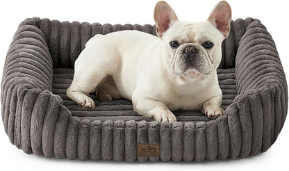 Orthopedic Pet Bed for Small Dogs & Cats - Washable Rectangle Pet Bed with Anti-Slip Bottom, Soft Calming Cat & Puppy Bed for Indoor Pets (30"x23"x7", Grey)