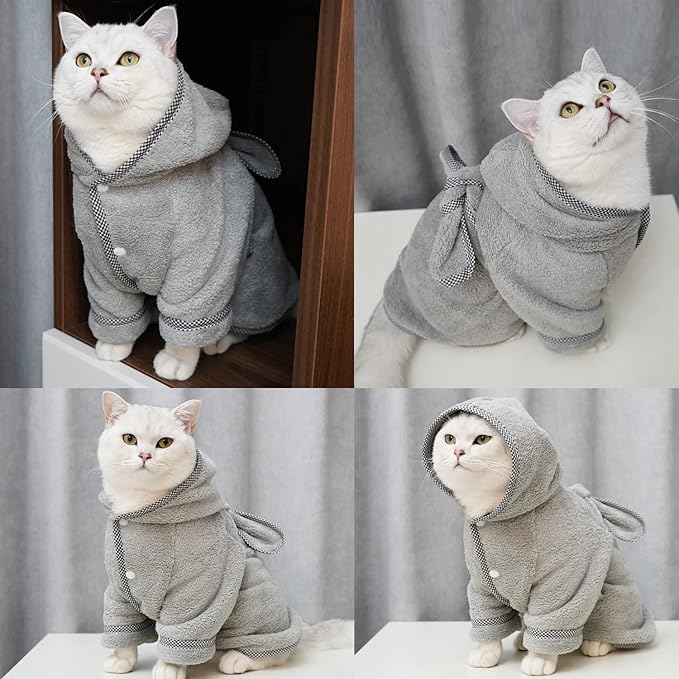 Dog Bathrobe, Microfiber Fast Drying Absorbent Hooded Bath Towel White for Puppy Small Medium Large Dog Cat (2XL, Gray)
