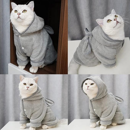 Dog Bathrobe, Microfiber Fast Drying Absorbent Hooded Bath Towel White for Puppy Small Medium Large Dog Cat (2XL, Gray)