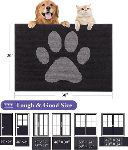 Buganda Dog Door Mat for Muddy Paws, Absorbent Dirt Trapper Non Slip Indoor Doormats, Washable Low-Profile Mat for Mud Dogs, Entryway Carpet for Inside Floor (48x30 Inches, Black and Grey)