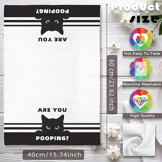 Humorous Bathroom Hand Towel with Playful Feline Art - Quirky Black Cat Decor & Funny 'Are You Pooping' Inspired Design, Decorative Bath Towel for Cat Lovers, Unique Gifts for Women Who Love Cats