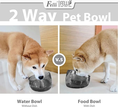 Felli Pet Oblik Acrylic Raised Dog Food Water Bowl Stainless Steel Slanted Oval Dish for Short Leg Puppy & Small Medium Pet, Elevated Tilted Metal Feeder (Smoky, 1.5 Cups Oval Dish)