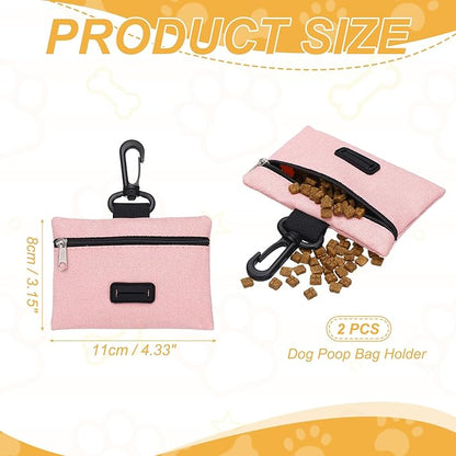 Dog Poop Bag Holder, Pet Waste Bag Dispenser Dog Treat Pouch with Clip Oxford Cloth Portable Reusable Easy Cleanup(2Pcs, Pink), Intended for Outdoor/Travel/Walking
