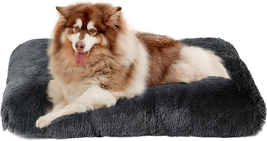 EHEYCIGA Fluffy XXL Dog Crate Pad, Plush Faux Fur Bed for Extra Large Dogs, Calming Anti Anxiety XXL Dog Bed, Washable Soft Warm Mat with Non-Slip Bottom, Dark Grey