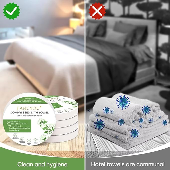 Disposable Bath Towels Compressed Towel, 55''X27.5'' Large Thicken Travel Towel Disposable Camping Shower Body Towels for Hotel Beach Swimming Pet Towels(5 Pack Green)