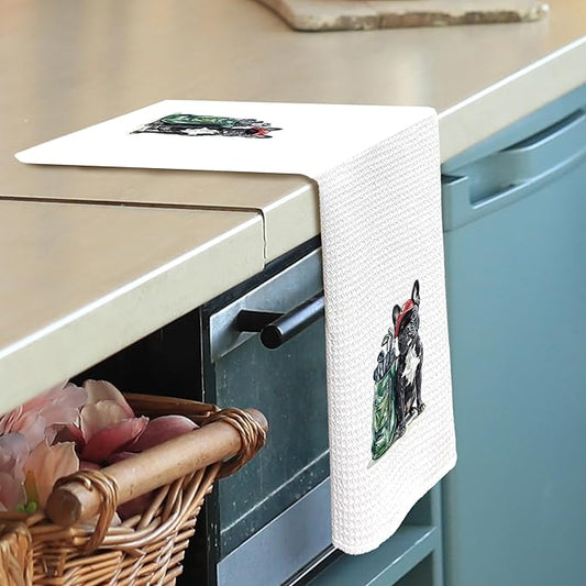 Golf Dog Kitchen Towels - French Bulldog Dish Towels, Sports Gifts, Pet Golf Club Decorative Absorbent Dishcloths Hand Towels for Kitchen Gym Spa Decor 16x24 Inches