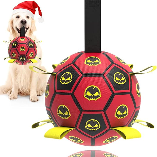 Interactive Dog Toy Balls with 4 Layers, World Cup Dog Soccer Ball with Straps, Durable Dog Balls with Skull Pattern, Waterproof Advanced Football Pets, Indoor & Outdoor Use(6 Inch)