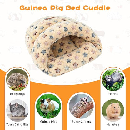 YUEPET Guinea Pig Bed Cuddle Cave Warm Fleece Cozy House Bedding Sleeping Cushion Cage Nest for Small Animal Squirrel Chinchilla Hedgehog Cage Accessories(Brown Star