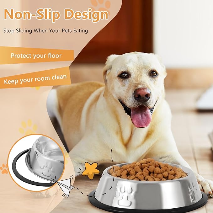 Stainless Steel Cat Bowl, 4 Pack Metal Dog Bowls for Food and Water, Non-Slip Pet Feeding Dish Bowl with Rubber Base for Indoor Cats Small Dogs