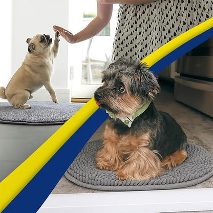 Muddy Mat® Shown on TV – Super Absorbent Microfiber Dog Door Mat for Muddy Paws, Non-Slip Washable Pet Rug, Quick Dry Chenille Entryway Carpet, Machine Washable Indoor Outdoor Mat, Grey Oval 6ft x 9ft