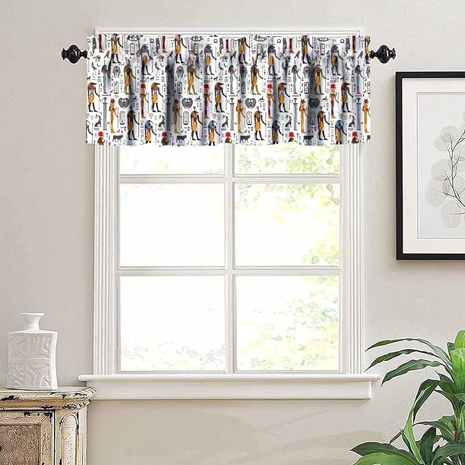 Ancient Egypt Valance Curtains Vintage Egyptian Culture Hieroglyph and Symbol Mysterious Egypt Ethnic Religion Window Valance Curtain for Farmhouse Bedroom Living Room Kitchen 54x18inch
