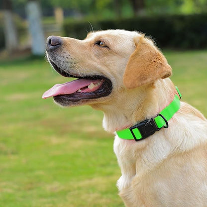 Waterproof Dog Collar, Easy to Clean Rubber Dog Collars with Quick Release Buckle Fits Small Medium or Large Dogs (Green, S (9.5-14.1 inch))