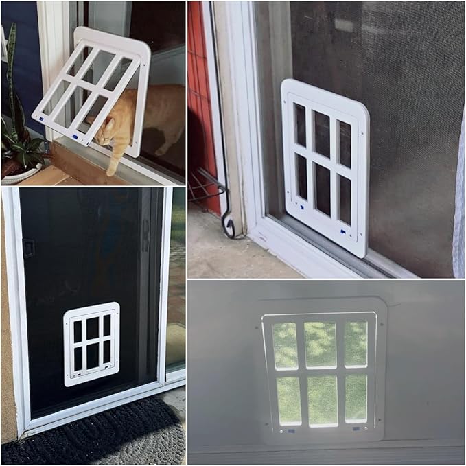 Namsan Magnetic Auto-Closing Cat & Small Dog Screen Door, 8.3 x 10.3 Inch Lockable Small Pet Passage Door for Sliding Doors/Windows, White - Easy Install Cat Screen Door