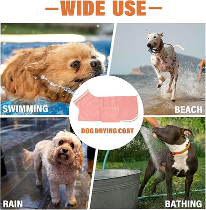 Dog Robe - Fast Drying Towel - Microfiber Super Absorbent Pet Bathrobe, Adjustable Collar & Belly Strap (Pink, Large)