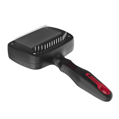 Premium Self-Cleaning Dog & Cat Grooming Brush – 2-in-1 Slicker & Undercoat Rake for Medium to Long Fur – Dual-Action Pet Hair Removal & De-Shedding Comb with Comfort Grip – Black/Red