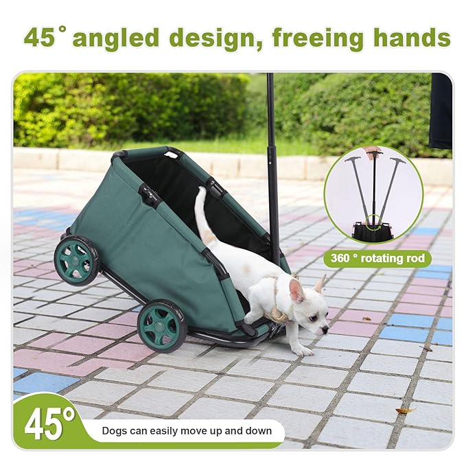 Foldable Pet Wagon with Handle, Pink and Black, Rolling Dog Stroller Cart (Green)