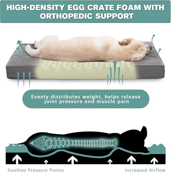 Outdoor Waterproof Extra Large Dog Bed, XL Pet Beds Washable 44 inch, Orthopedic Foam Sleeping Pad with Removable Cover Reversible Anti-Slip 44"x32", Grey