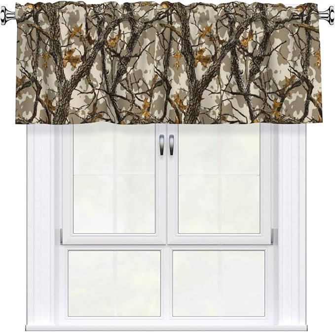 Worltoldb Camo Curtain Valance Short Rod Pocket Window Treatment for Living Room Bedroom Kitchen Bathroom 1 Panel 54" W x 18" L