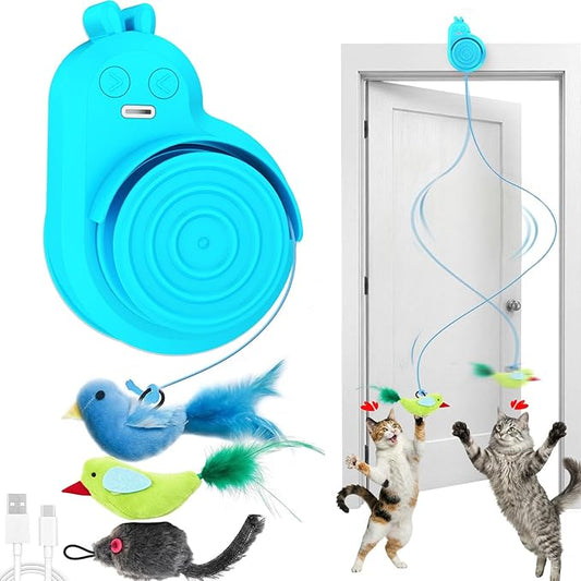 Interactive Cat Toys for Indoor Cats: Automatic Electric Flying Bird Feather & Mouse Wand, Rechargeable Electric Hanging Play Chase Exercise Moving Enrichment Toy for Bored Kittens and Adult Cats