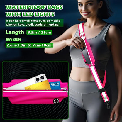 LED Reflective Belt Sash, Rechargeable LED Light Night Safety Walking Gear, High Visibility Adjustable Reflective Gear for Runners Walkers Cyclists at Night (Pink)