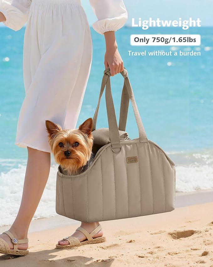 Pecute Dog Purse Carrier, Lightweight Dog Carriers for Small Dogs with Large Pockets, Dog Soft-Sided Carriers up to 6.6lbs, Pet Carrier for Puppy Cat Rabbit, Suitable for Travel, Subway, Khaki