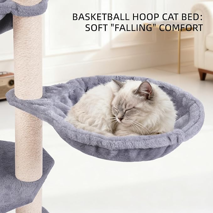 HUITREE 45in Cat Tree Tower with Big Condo for Indoor Cats,Cat Tower with Scratching Post,Scratching Board and Cat Toys,Multi-Level,Small Space,Transformer Cat Tree (Grey+)