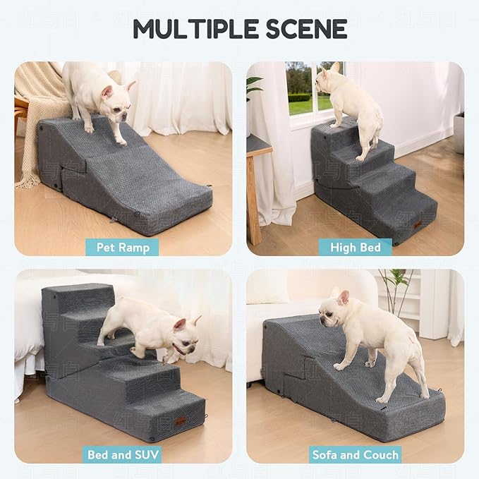 5-Step Dog Stairs and Ramp for Small Dogs and Cats, Pet Steps for High Bed with Non-Slip Bottom, Grey