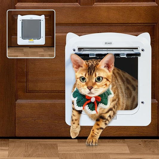 Magnetic Cat Door with 4 Way Locking, Weatherproof & Interior/Exterior Compatible (Outer: 11.5'x10.2', Inner: 7.5'x7.1')