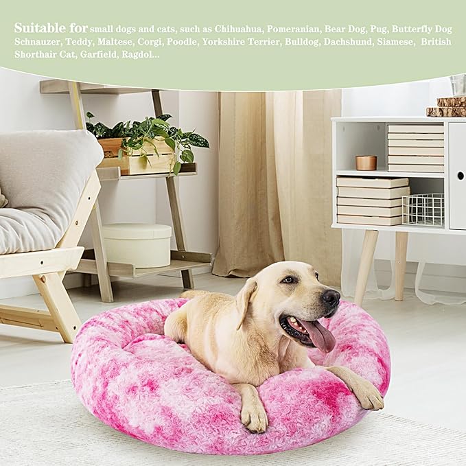 Calming Dog Bed for Big Dogs, 39'' Round Anti-Anxiety Warm Fluffy Plush Faux Fur Bed, Soft Anti-Slip Donut Washable Big Pet Bed, Cozy Big Dogs Bed, Fits up to 100 lbs Pets