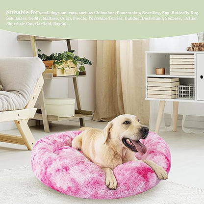 Calming Dog Bed for Big Dogs, 39'' Round Anti-Anxiety Warm Fluffy Plush Faux Fur Bed, Soft Anti-Slip Donut Washable Big Pet Bed, Cozy Big Dogs Bed, Fits up to 100 lbs Pets