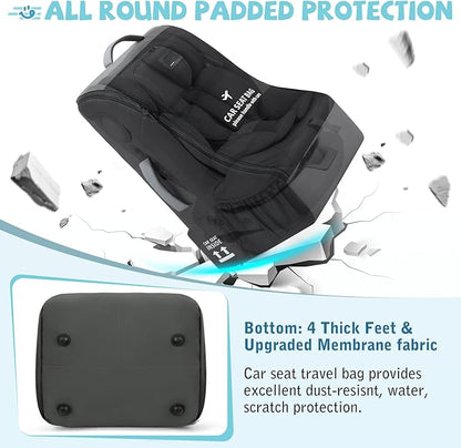 RAINSMORE Car Seat Travel Bag for Airplane Padded Car Seat Backpack Heavy-duty Car Seat Cover for Air Travel Gate Check Carseat Carrier Bags for Airport Fits Infant Carriers & Boosters