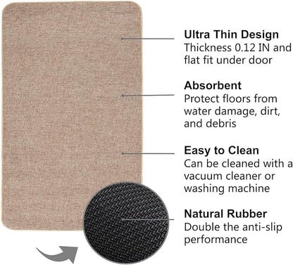 Indoor Door Mat, 1/10 in Ultra Thin Door Mat, Non-Slip Natural Rubber Backing Inside Doormat, Washable, Low-Profile Entrayway Mats, Durable Dirt Trapper for Various Entrance, 47''X24'' Khaki