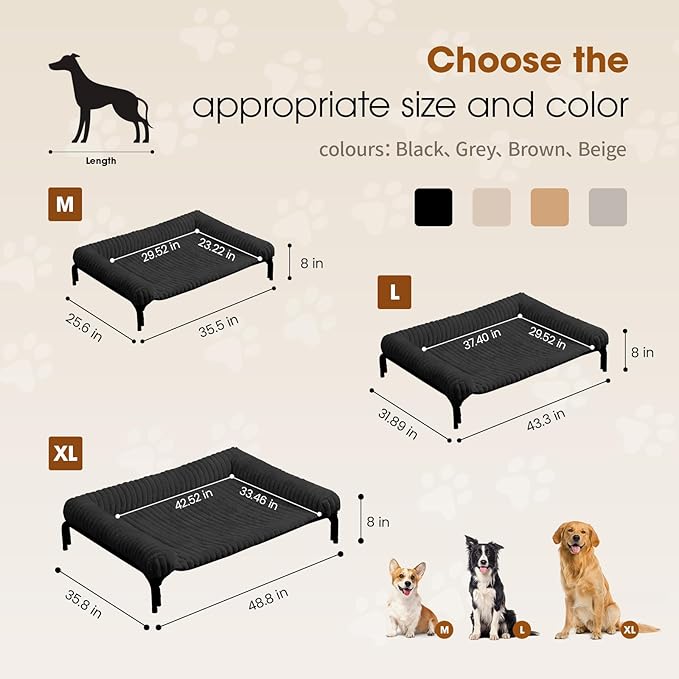Elevated Dog Bed with Removable Bolster Cushion Mat, Raised Pet Cot for Medium Sized Dog with Breathable & Washable Mesh, Indoor & Outdoor Pet Hammock with Skid-Resistant Feet.